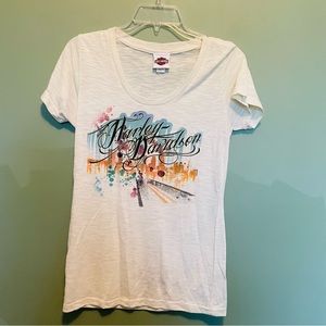 Harley Davidson, ladies T-shirt size large, cute, beige, limey color